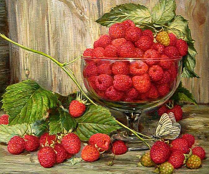 Ягода-малина - ягоды, бабочка, малина, натюрморт - оригинал
