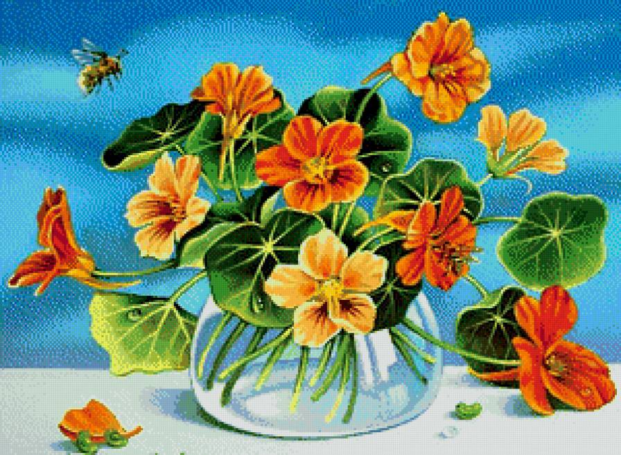 Букетик настурций - букет, цветы, настурции - предпросмотр