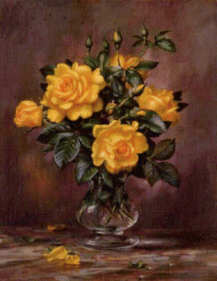 старинная картина - розы, ваза, роза, живопись, цветы - предпросмотр