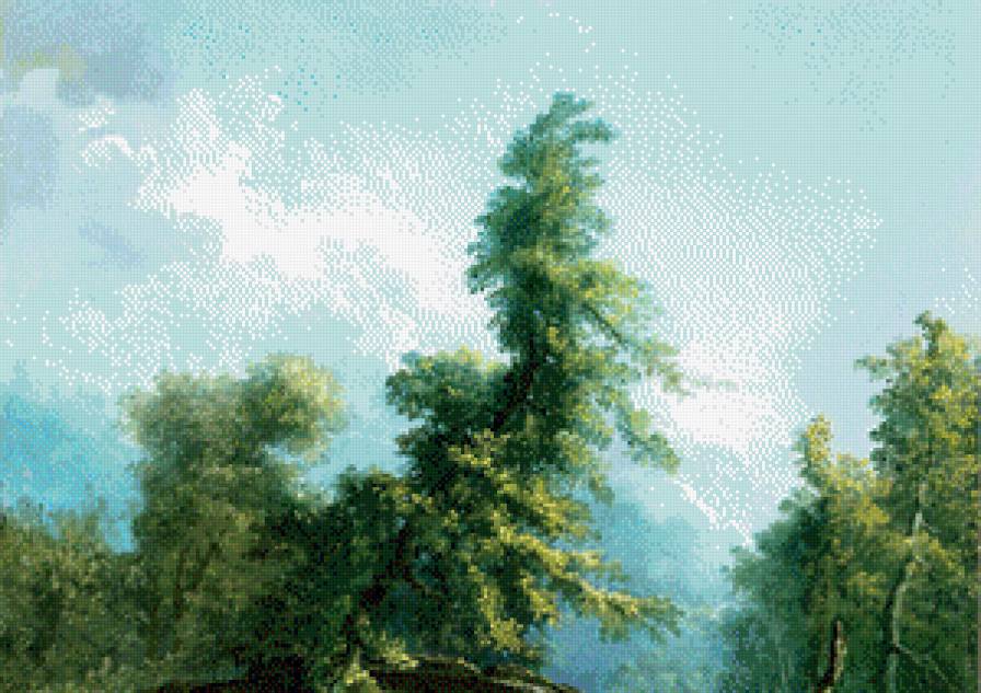 старинная картина  часть 1 - живопись, купальня, вода, дерево, беседка, природа, статуя, люди - предпросмотр