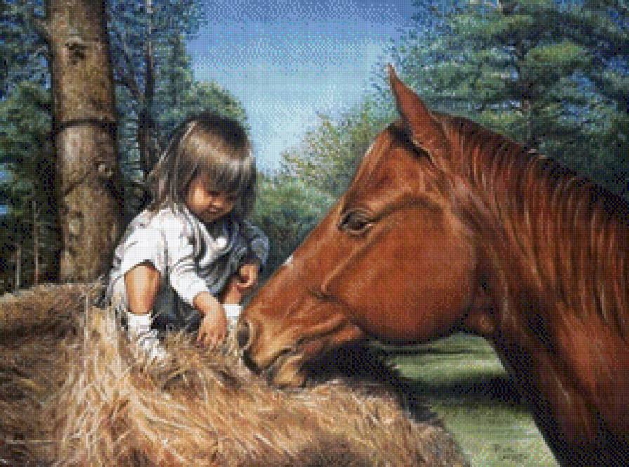 Друзья - лошади, дети, друзья, ребенок, животные - предпросмотр