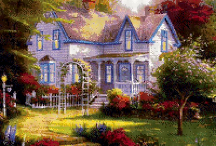 летний дом - дом, лето, сад, цветы - предпросмотр