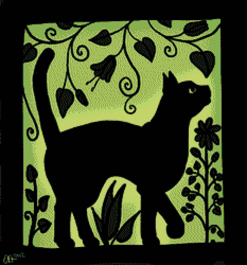 силуэт кошки - домашние животные, черно белое, кошки, коты - предпросмотр