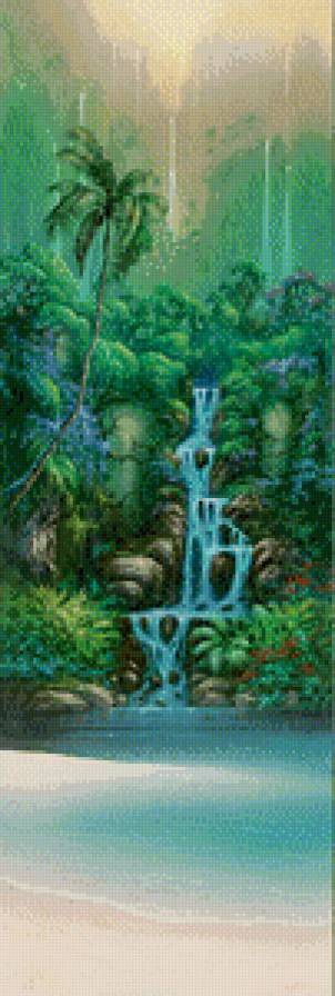 панно - живопись, цветы, водопад, вода, пальмы, природа - предпросмотр