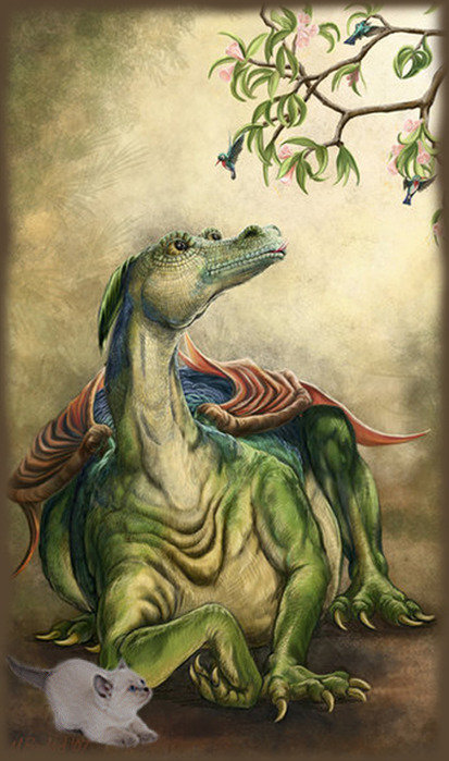Дракоша с котенком - дракон, котенок, восток - оригинал