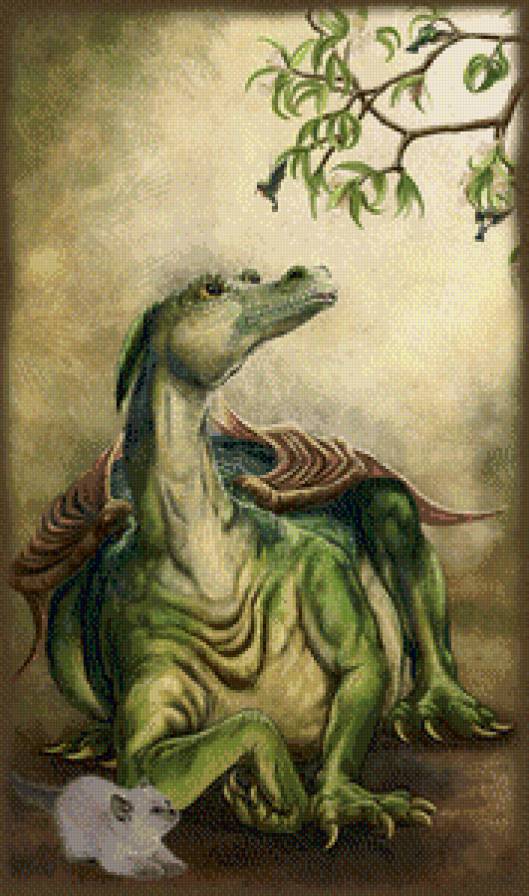 Дракоша с котенком - дракон, котенок, восток - предпросмотр