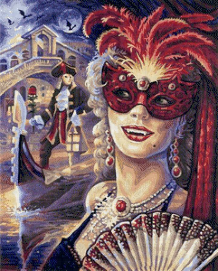 маска - венеция, карнавал, ночь, лодка, девушка, вечер - предпросмотр