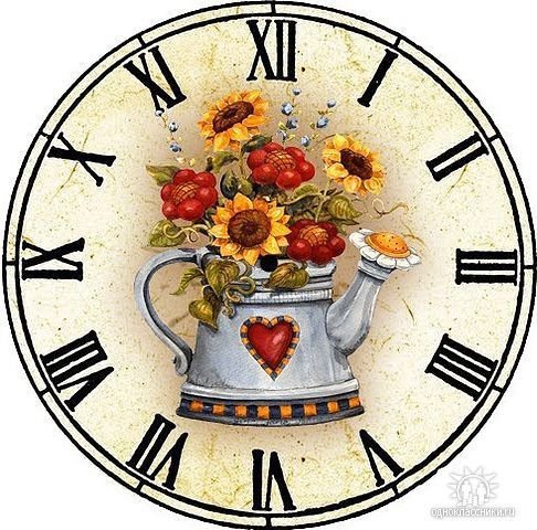 часы с чайником - чайник, цветы, часы, винтаж - оригинал
