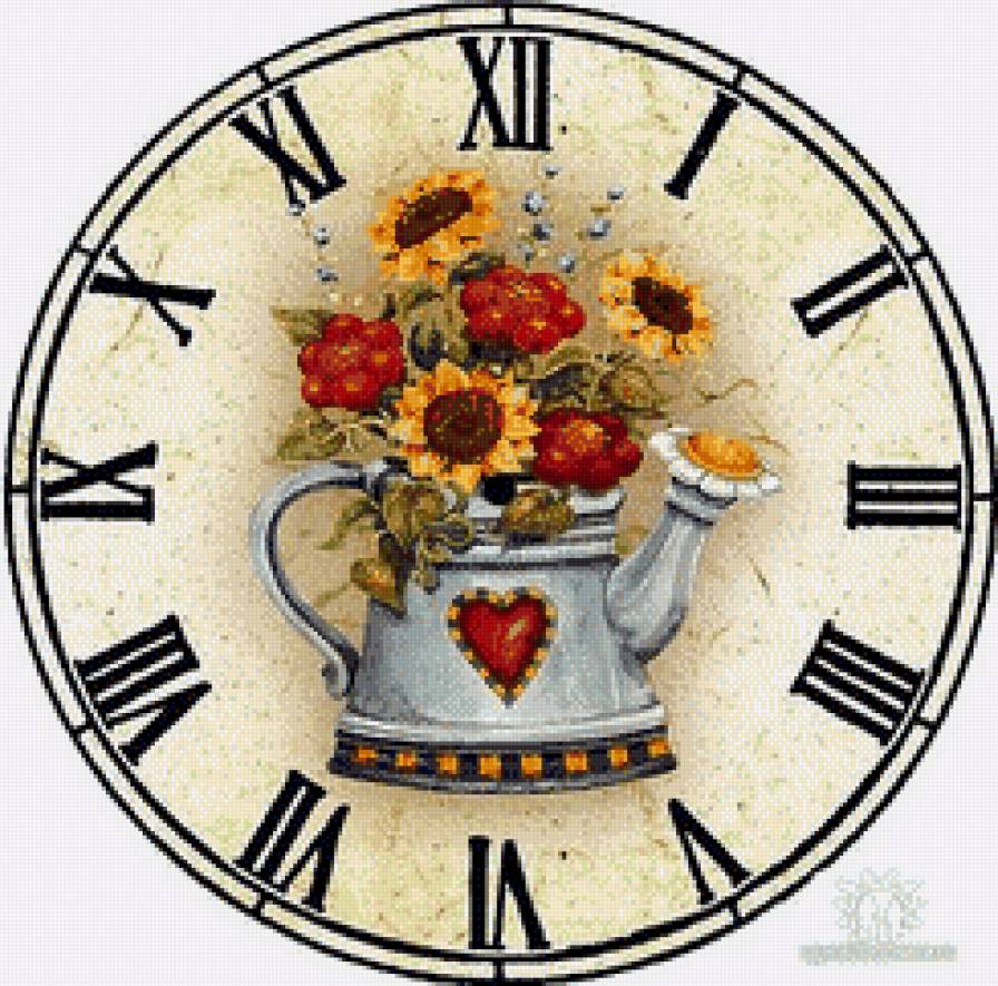 часы с чайником - чайник, винтаж, цветы, часы - предпросмотр