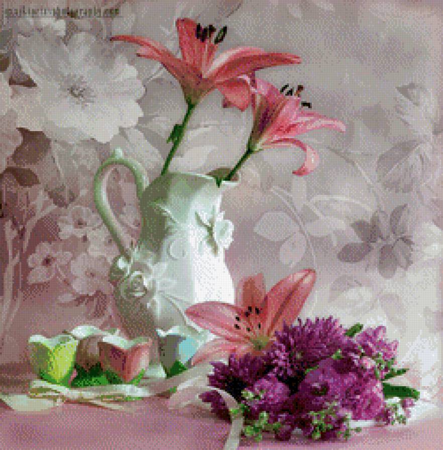 натюрморт"Лилии" - лилии, цветы, натюрморт, букет - предпросмотр
