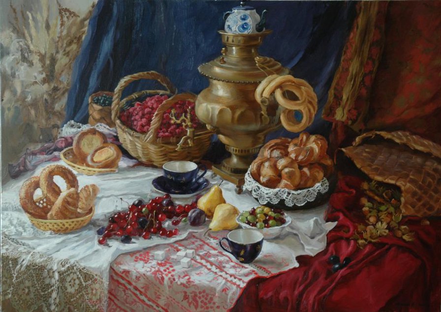Самовар.Натюрморт. - чай, натюрморт, самовар, чаепитие - оригинал