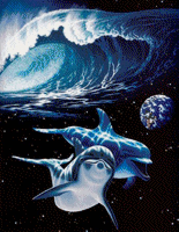 Дельфины - пара, океан, другой мир, космос - предпросмотр