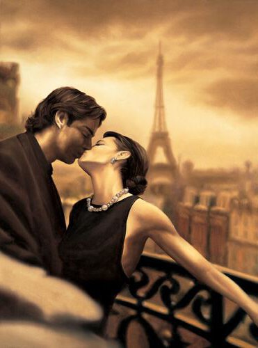 Поцелуй в Париже - влюбленные, париж, поцелуй - оригинал