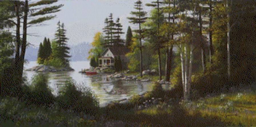 Серия "Пейзажи" - пейзаж, река, домик - предпросмотр