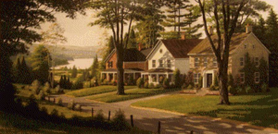 Серия "Пейзажи" - пейзаж, домик, дорога, озеро, лето - предпросмотр