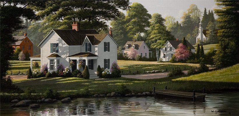 Серия "Пейзажи" - река, домик, пейзаж - оригинал