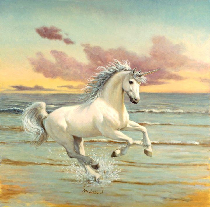 Серия "Единороги" - сказка, кони, лошади, животные, пейзаж, море, единороги - оригинал