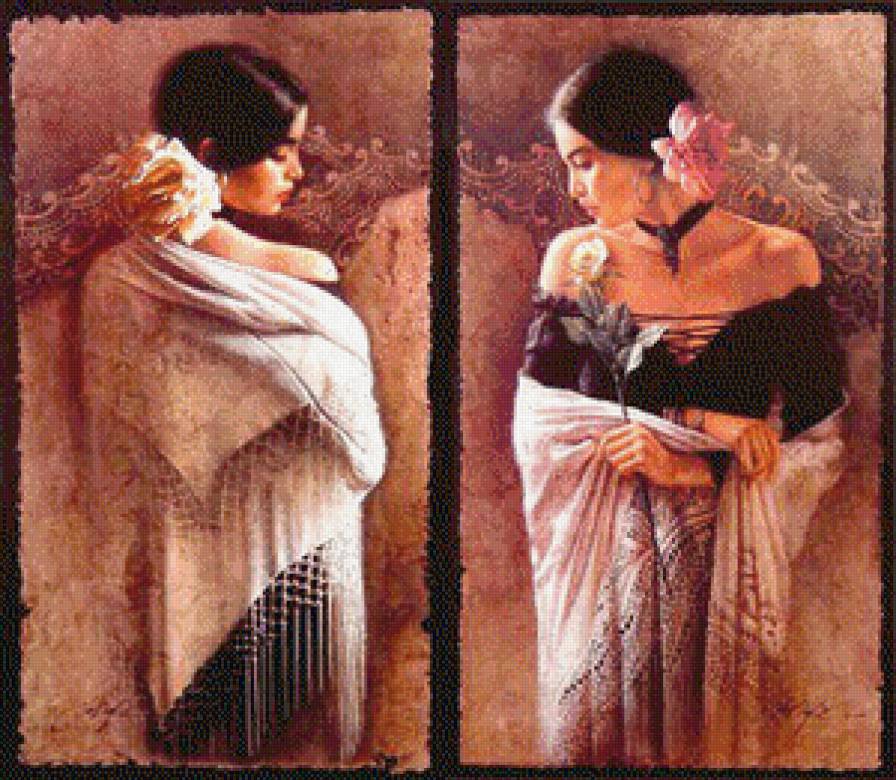 диптих - живопись. картина, портрет, женщина - предпросмотр