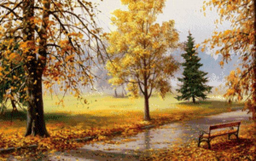 осень - парк, пейзаж, осень, скамейка - предпросмотр