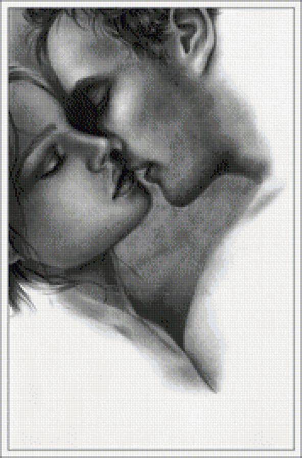 Поцелуй - парень, любовь, монохром, пара, девушка - предпросмотр