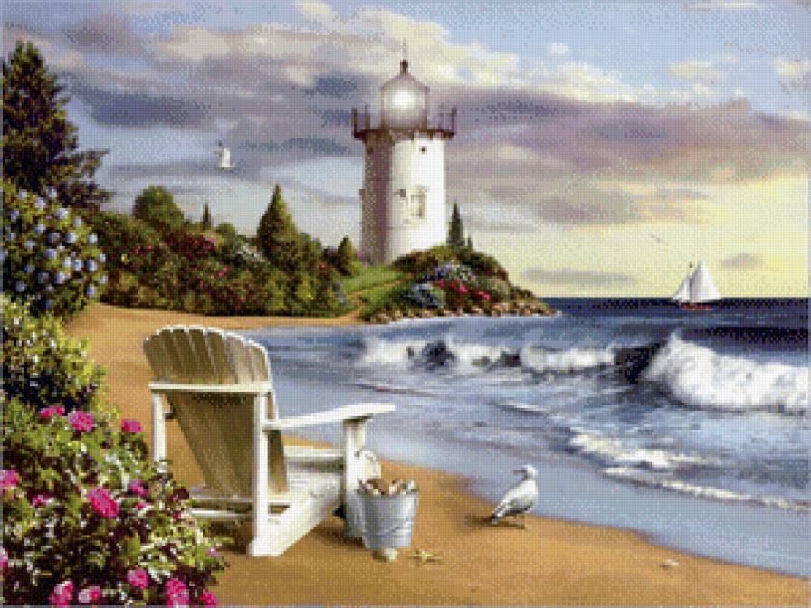 Маяк - маяк, море, вечер, берег - предпросмотр