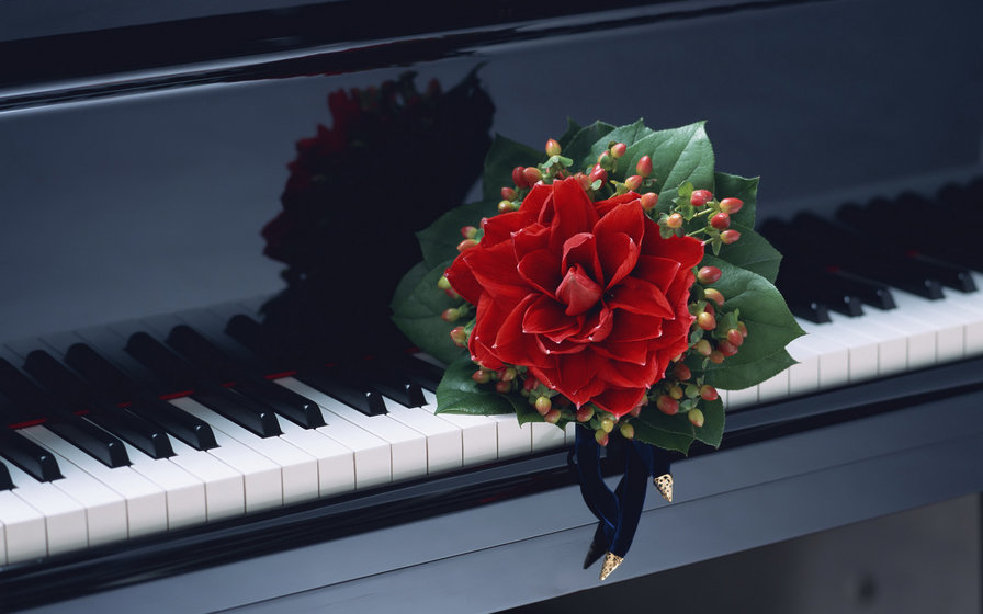 Букет - букет, пианино, рояль, цветы, музыка - оригинал
