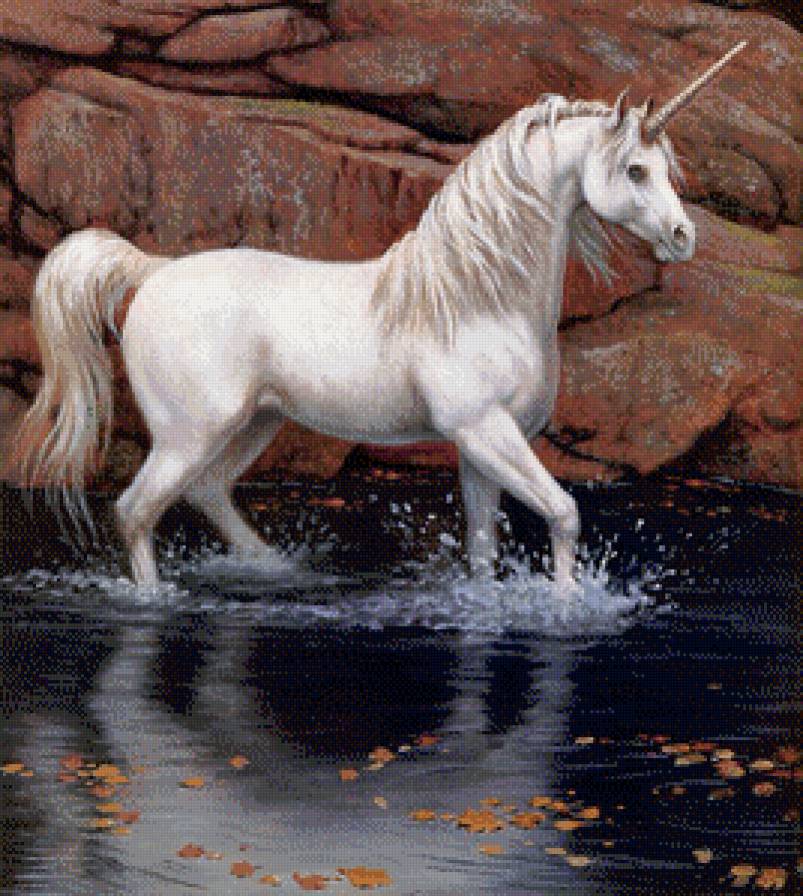 Серия "Единороги" - кони, животные, пейзаж, река, единороги, сказка, лошади - предпросмотр