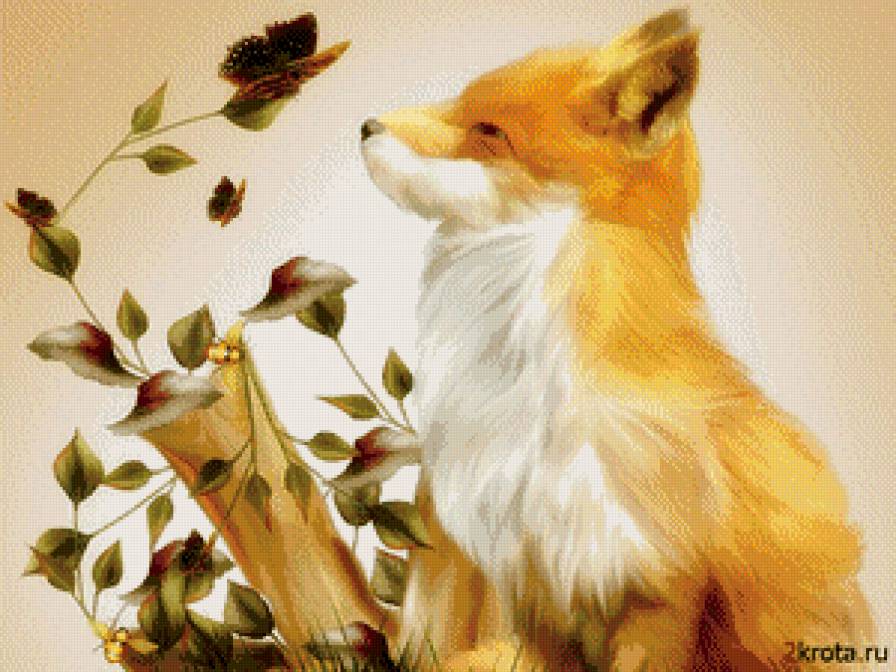 Лисенок - лиса, бабочка, животные - предпросмотр