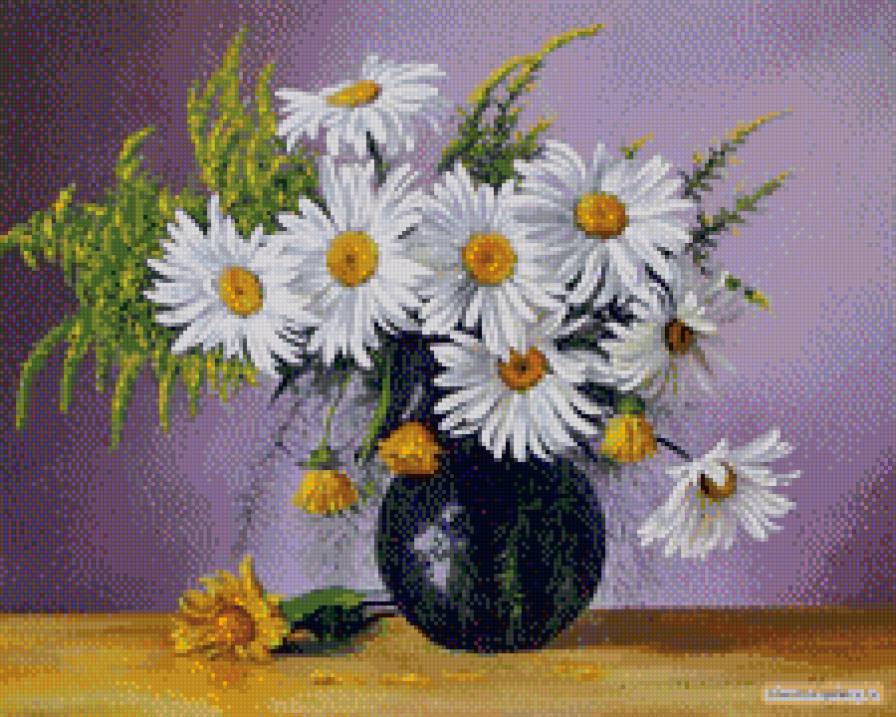 Букет ромашек - картина, натюрморт, цветы, букет - предпросмотр
