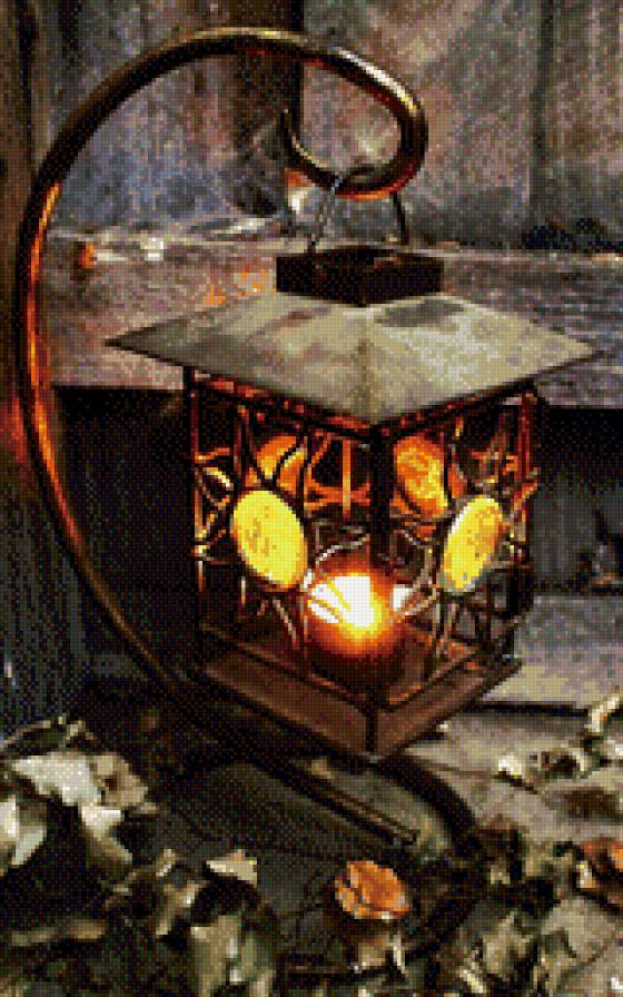 Фонарь - листья, фонарь, свеча, осень - предпросмотр