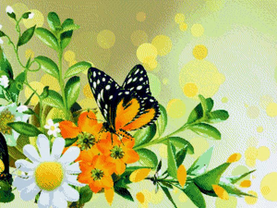 цветы и бабочка - цветы, бабочки - предпросмотр