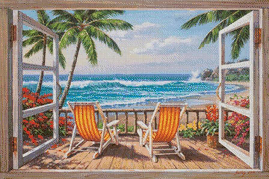 дом мечта - берег, картина, природа, дом, живопись, море - предпросмотр