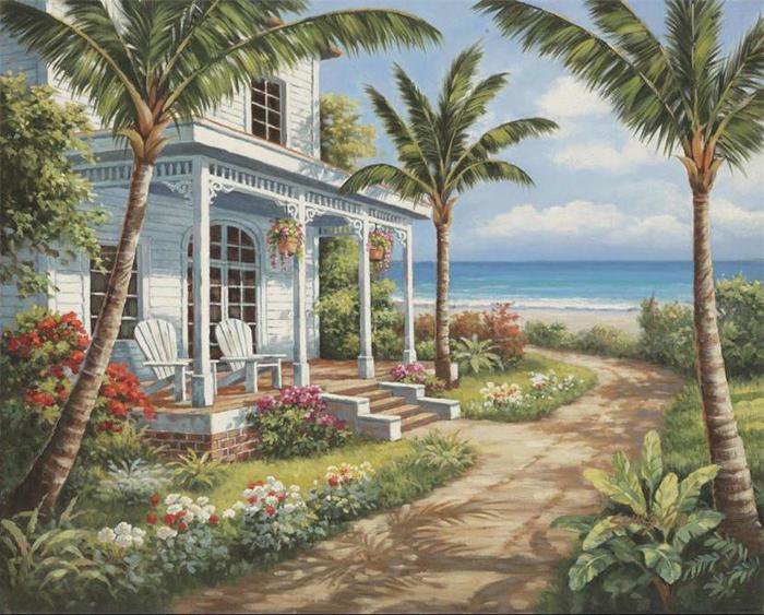 №484067 - берег, дом, картина, природа, живопись, море - оригинал