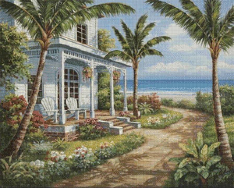 №484067 - море, картина, природа, берег, дом, живопись - предпросмотр