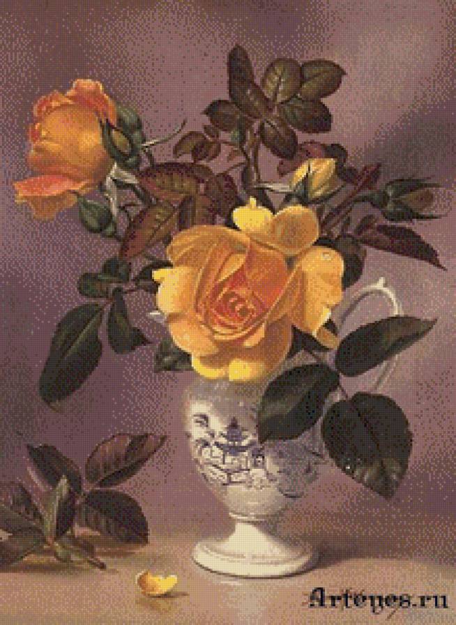 №484226 - букет, ваза, роза, живопись - предпросмотр