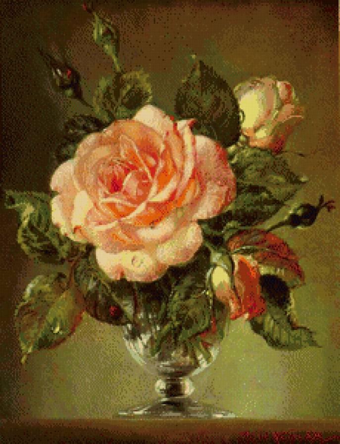 №484236 - живопись, букет, роза, ваза - предпросмотр