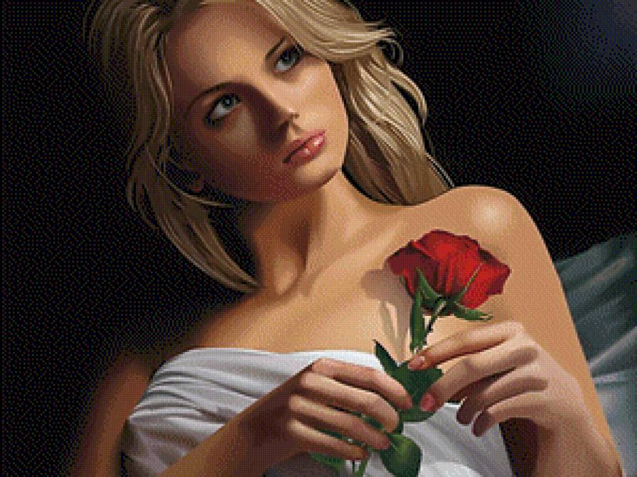 девушка с розой - картина, девушка, красота женщины, , женщина - предпросмотр