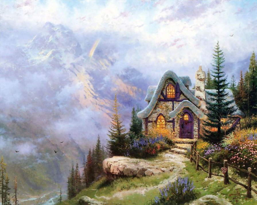 домик в горах - картина, лето, пейзаж - оригинал
