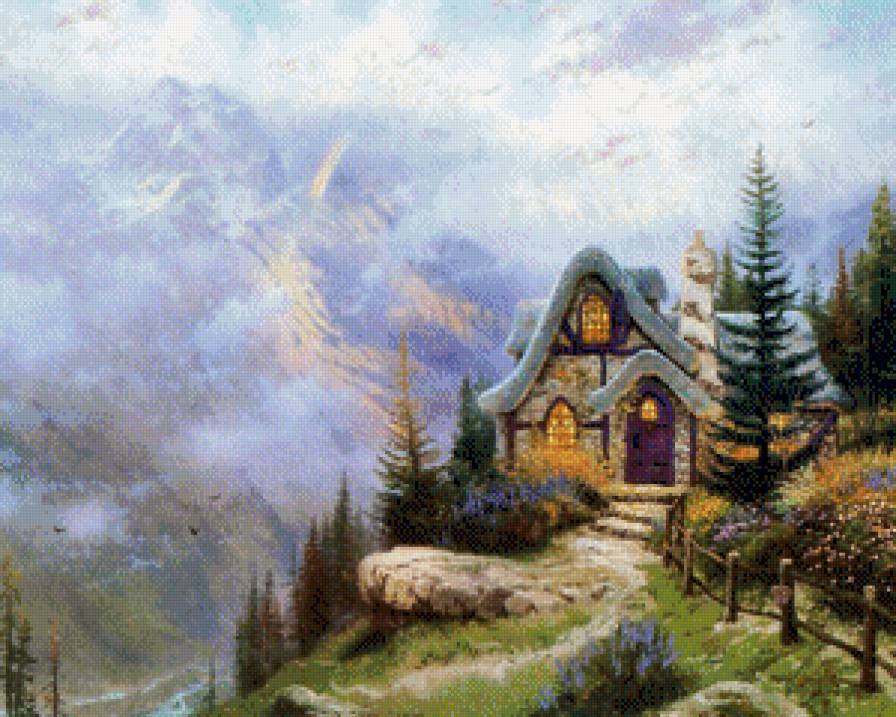 домик в горах - лето, картина, пейзаж - предпросмотр