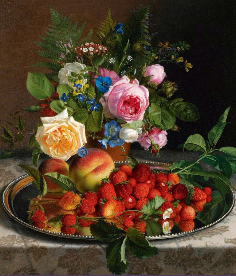 Цветы с клубникой - натюрморт - оригинал