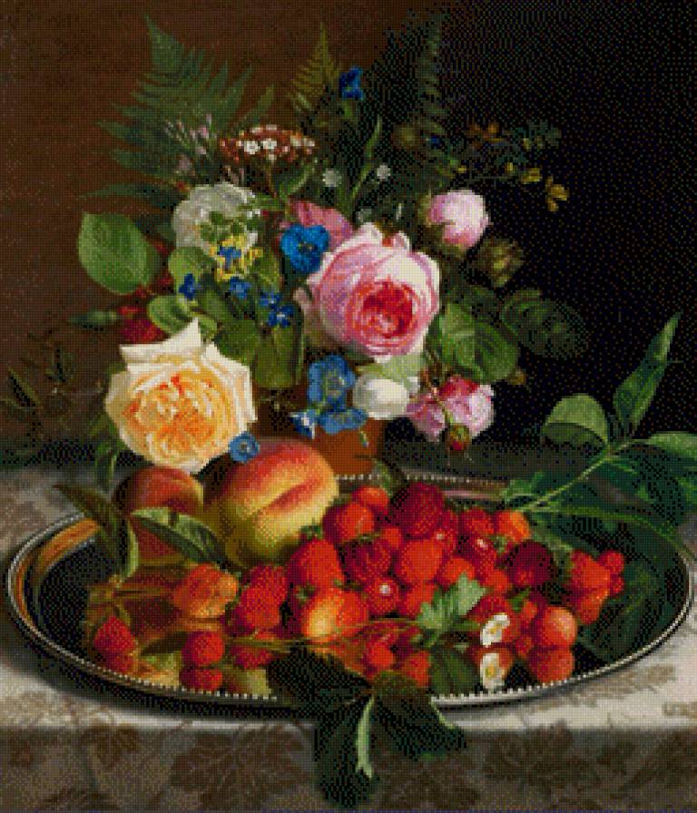 Цветы с клубникой - натюрморт - предпросмотр