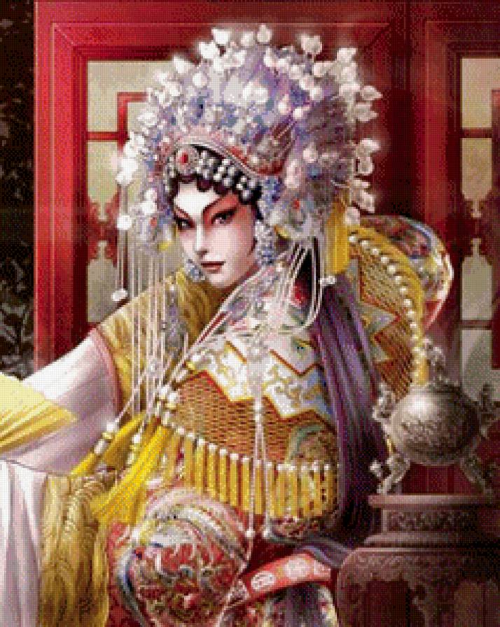 гейша часть 2 - веер, девушка, восток, картина, живопись, луна, ночь, женщина - предпросмотр