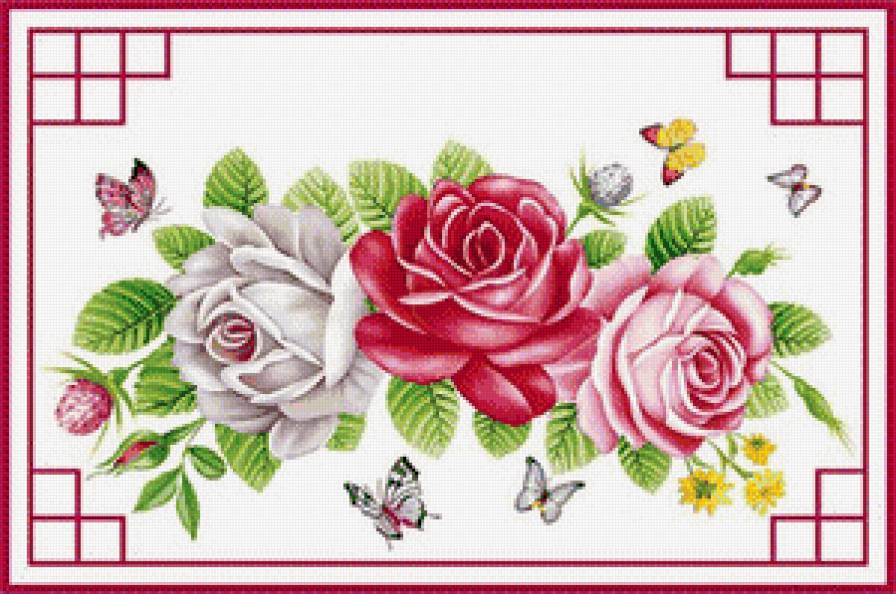 прекрасные цветы - розовые цветы, бабочки, розы, белые цветы, букет, роза, красные цветы - предпросмотр