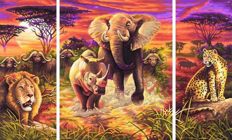 Африка - животные, триптих, африка - оригинал