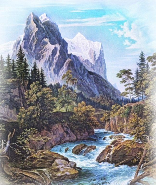 горный пейзаж - вода, лето, горы, деревья, природа - оригинал