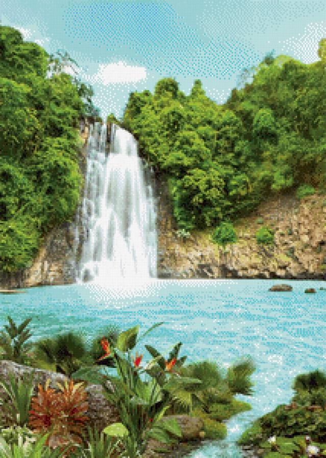 водопад - лето, вода, природа, деревья - предпросмотр