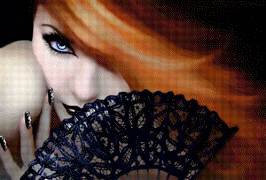 рыжеволосая с веером - , картина, красота женщины, женщина, девушка - предпросмотр