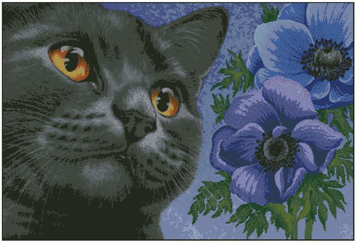 Кошачья мордочка в цветах - животные, цветы, коты - оригинал