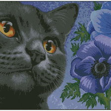 Оригинал схемы вышивки «Кошачья мордочка в цветах» (№485933)