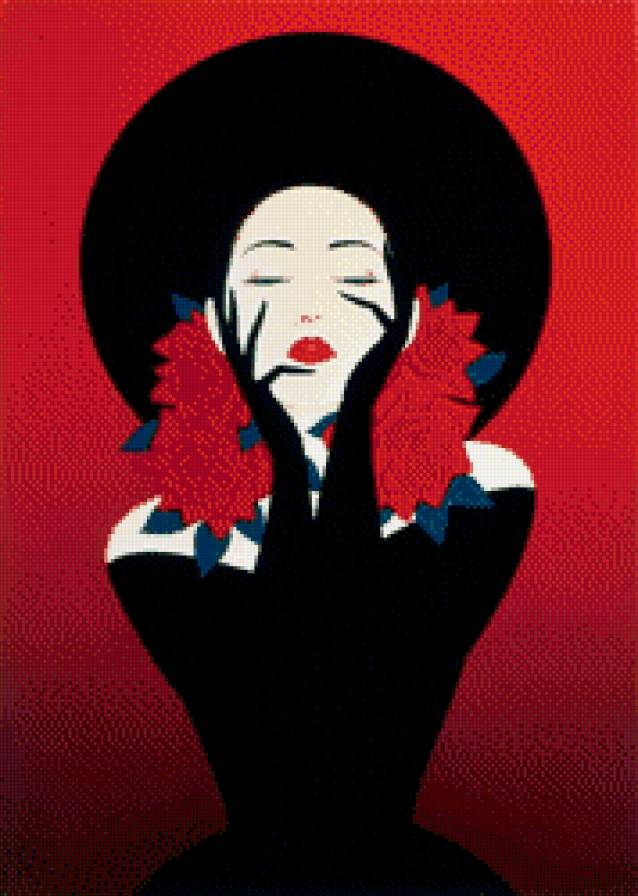 женский образ  Ichiro Tsuruta - черно красное, дама, люди, женский образ - предпросмотр